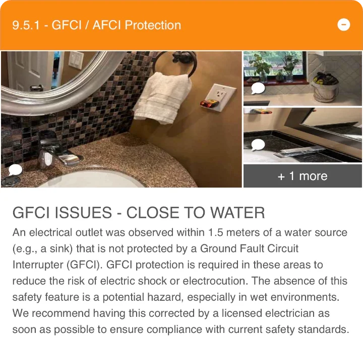 Report finding: outlet near a sink without GFCI protection